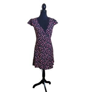 NEW Wrap Floral Mini Dress, Size Small Black, Red